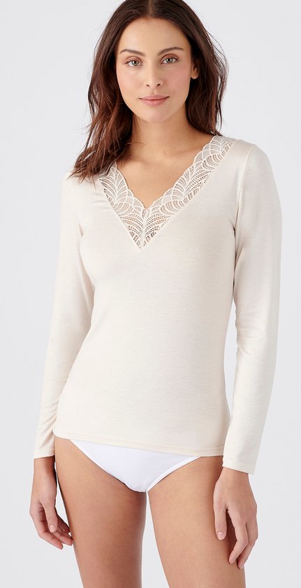 Damart T shirt met lange mouwen kant Thermolactyl onzichtbaar Dames Beige XS bol
