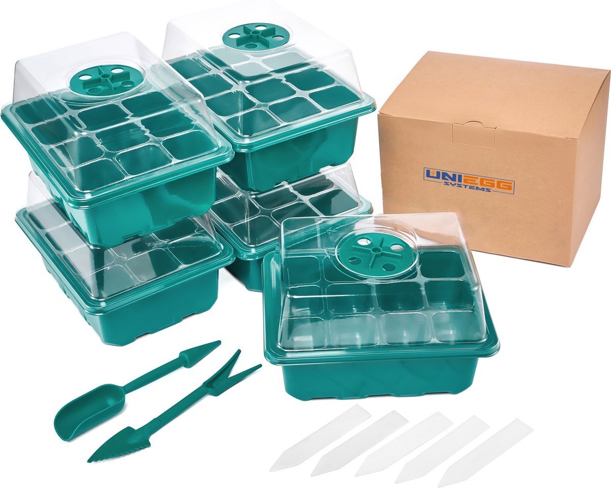 Bol.com UniEgg® 5 Pack Kweekbak voor 60 zaailingen - Compleet Kweekset inclusief accessoires - Kweektafel - Verstelbare Ventilat... aanbieding