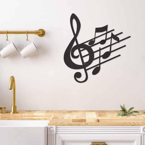 Décoration murale - Note De Musique - Animaux - Bois - Wall Line Art - Décoration Décoration murale - Salon - Chambre - A Accrocher Au Mur - Zwart - 31 x 29 cm