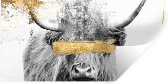 Muurstickers - Sticker Folie - Goud - Schotse hooglander - Zwart - Wit - 80x40 cm - Plakfolie - Muurstickers Kinderkamer - Zelfklevend Behang - Zelfklevend behangpapier - Stickerfolie