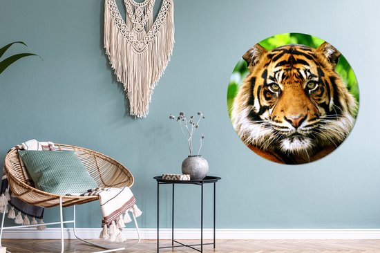WallCircle - Stickers muraux - Cercle Papier Peint - Tigre - Tête - Forêt - 100x100 cm - Cercle Mural - Auto Adhésif - Sticker Papier Peint Rond XXL