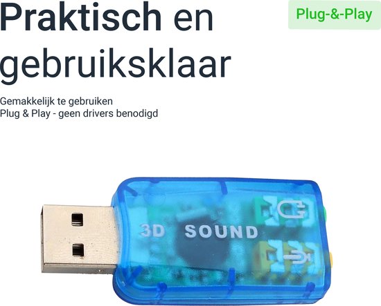 Qost - Externe USB (3D) Geluidskaart Adapter - Sound Card - Audio Kaart Dongle - USB 5.1 geluidskaart - Windows 2000 / XP. USB 2.0 - Qost®