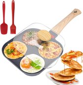 Pancakepan, spiegeleipan met deksel, 4 gaten, anti-aanbak-aluminium pan voor ontbijt, voor inductie en gasfornuis