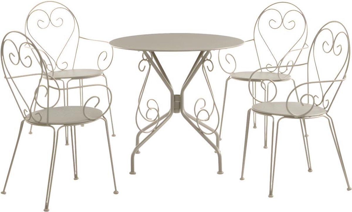 MYLIA Tuineethoek van gietijzer: een tafel en 4 opstapelbare fauteuils - Beige - GUERMANTES L 80 cm x H 89 cm x D 80 cm