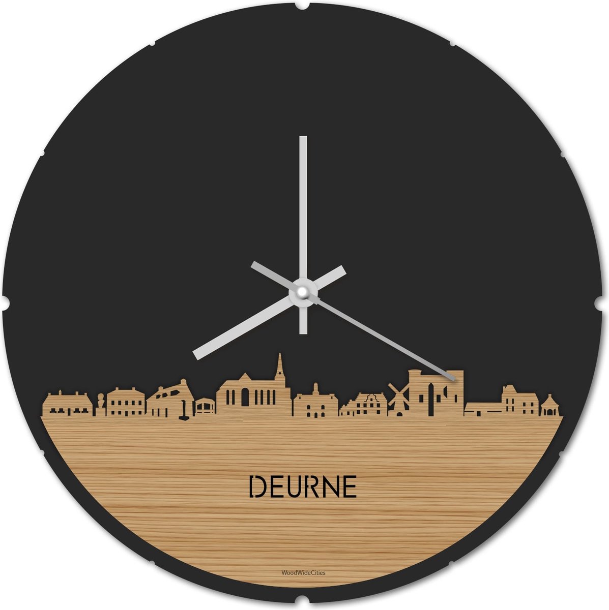 Skyline Klok Rond Deurne Bamboe hout - Ø 44 cm - Stil uurwerk - Wanddecoratie - Meer steden beschikbaar - Woonkamer idee - Woondecoratie - City Art - Steden kunst - Cadeau voor hem - Cadeau voor haar - Jubileum - Trouwerij - Housewarming -