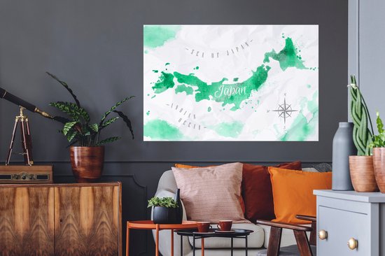 Stickers muraux - Sticker Feuille - Wereldkaart - Vert - Rose des Vents - 120x80 cm - Feuille Adhésive - Stickers muraux Chambre d'Enfant - Papier Peint Auto Adhésif