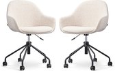 Nolon Nout-Mae Bureaustoelen Set van 2 Bouclé Beige - Stof - Verstelbaar - Wieltjes - Wit Onderstel - Design - Comfortabel