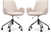 Nolon Nout-Eef Bureaustoelen Set van 2 Beige - Stof - Verstelbaar - Wielen - Zwart Onderstel - Lage Armleuning - Modern - Design