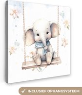 Canvas Schilderij Olifant - Dier - Kinderen - Babykamer - Kinderkamer - 20x20 cm - Wanddecoratie