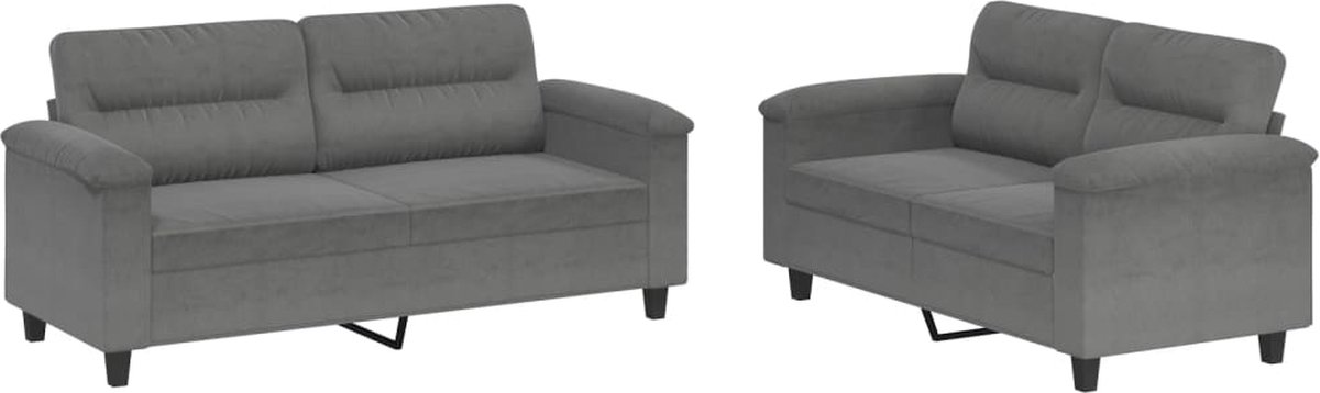 vidaXL - 2-delige - Loungeset - met - kussens - microvezelstof - donkergrijs