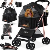 LOVPET® Hondenbuggy 2in1 Huisdieren Wandelwagen Buggy met Transporttas Opvouwbaar tot 20 kg Hondenwandelwagen met Gaasramen & Regenhoes Jogger Kattenbuggy voor Kleine Honden Katten Hondenbox - Zwart