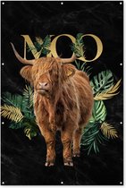 Muurdecoratie Koe - Schotse hooglander - Planten - 120x180 cm - Tuinposter - Tuindoek - Buitenposter