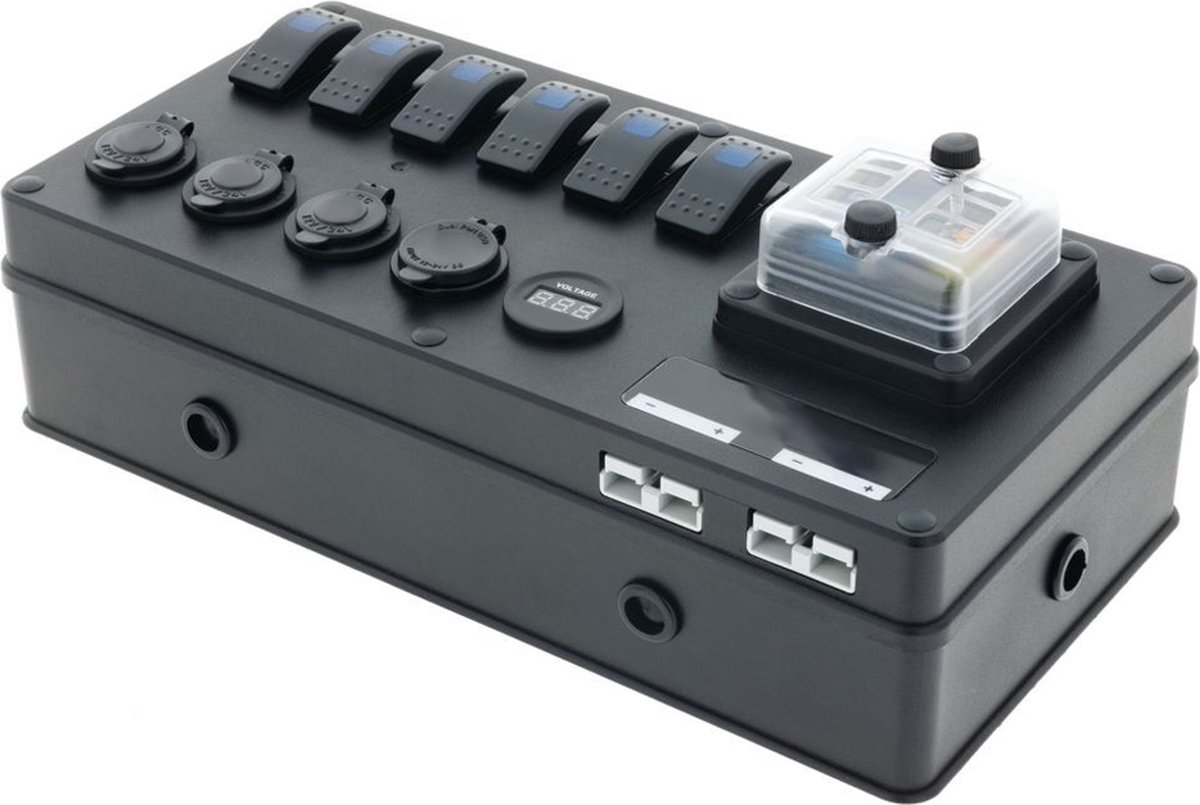 Bol.com Schakelkast - 6-Weg 12/24V DC - Elektra Control Box- 12/24V - 6x Schakelaars - 3x 12V aansluitingen - 1x2 USB 3.1A 5V aanbieding