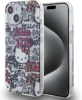 Coque arrière en TPU Hello Kitty iPhone 15 - Tags Graffiti - Wit