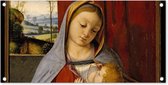 Tuinposter Madonna and child - Leonardo da Vinci - 80x40 cm - Wanddecoratie Buiten - Tuinposter - Tuindoek - Schuttingposter - Tuinschilderij