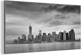 Wanddecoratie Metaal - Aluminium Schilderij Industrieel - Manhattan New York in zwart-wit - 40x20 cm - Dibond - Foto op aluminium - Industriële muurdecoratie - Voor de woonkamer/slaapkamer