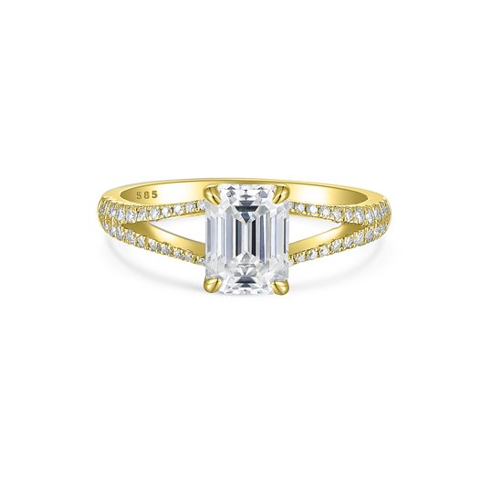 Emelise - Bague Ring taille émeraude en or jaune 18 carats avec Séparation- Tige et pierres latérales en or jaune 18 carats - 1 carat