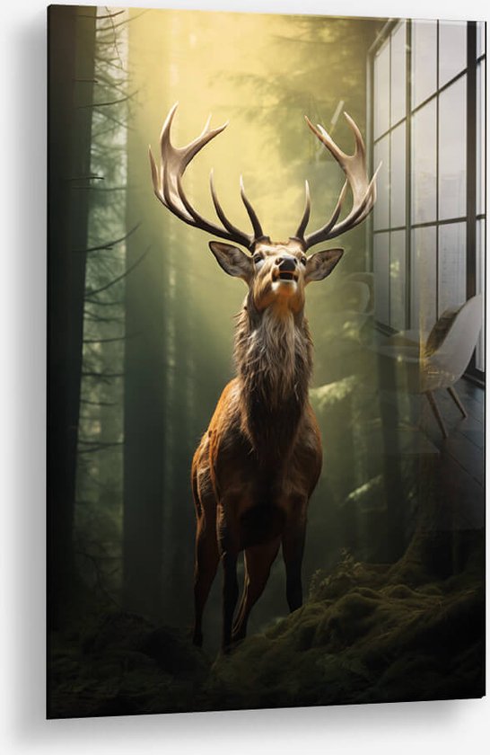 Wallfield™ - Deer des forêts | Peinture sur verre | Verre trempé | 80 x 120 cm | Système de suspension magnétique