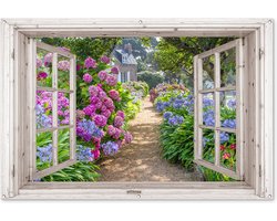 Tuinposter doorkijk bloemen - Wit raam - Tuindecoratie hortensia - 180x120 cm - Tuinschilderij voor buiten paars - Tuindoek - Wanddecoratie tuin - Schuttingdoek - Balkon decoratie - Muurdecoratie - Buitencanvas tuinversiering Tuinposter doorkijk bloemen - Wit raam - Tuindecoratie hortensia - 180x120 cm - Tuinschilderij voor buiten paars - Tuindoek - Wanddecoratie tuin - Schuttingdoek - Balkon decoratie - Muurdecoratie - Buitencanvas tuinversiering