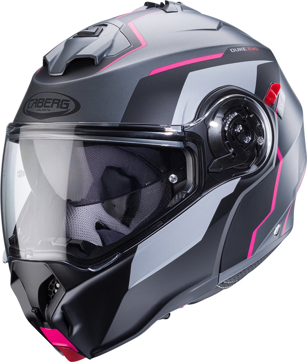 Caberg Duke Evo Move mat zwart grijs roze systeemhelm M
