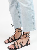 Sacha - Dames - Zwarte leren sandalen - Maat 38