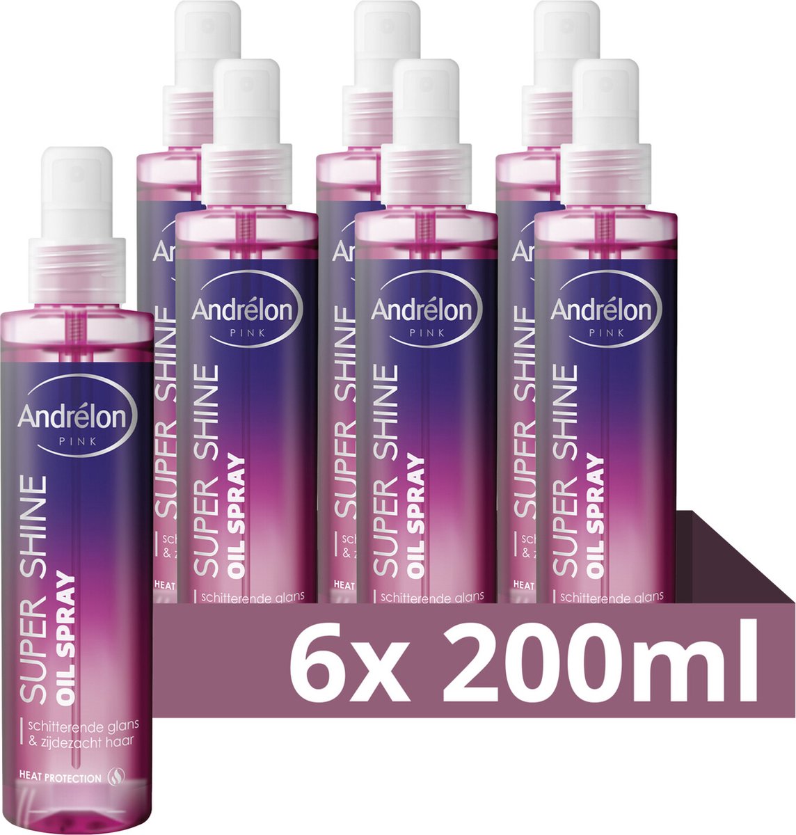 Andrelon Pink Oil Spray - Super Shine - haarspray, beschermt tegen hitte van de föhn of styling tools - 6 x 200 ml