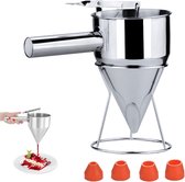 Baktrechter, 18 mm gat roestvrij staal baking funnel, pannenkoeken deegdispenser, roestvrij staal deegdispenser met rek voor thuis, keuken, bakkerij, desserts, kookgereedschap roestvrij staal (met 4 lekken)