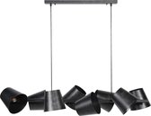 Hanglamp Kinetic charcoal | 8 lichts | ø 18 cm | 125x50x150 cm | modern / industrieel design | eettafel / woonkamer | in hoogte verstelbaar | zwart metaal