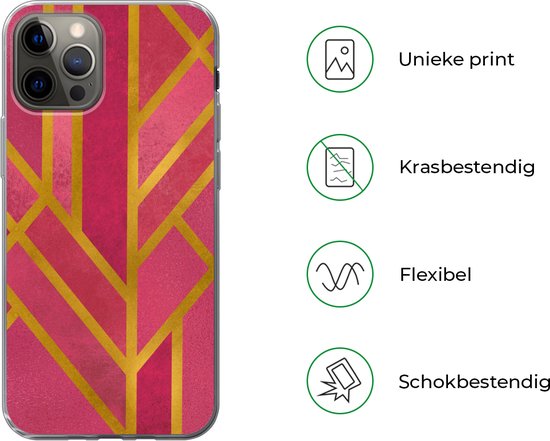 Coque iPhone 12 Pro - Or - Rose - Géométrique - Siliconen