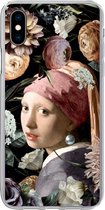 Geschikt voor iPhone Xs Max hoesje - Meisje met de parel - Bloemen - Vermeer - Pastel - Kunstwerk - Schilderij - Oude meesters - Siliconen Telefoonhoesje
