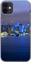 Geschikt voor iPhone 12 mini hoesje - New York - Skyline - Nacht - Siliconen Telefoonhoesje