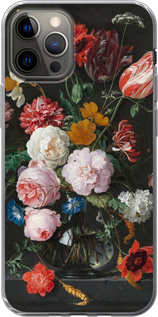 Telefoonhoesje Geschikt voor iPhone 13 Pro hoesje - Stilleven met bloemen in een glazen vaas - Schilderij van Jan Davidsz. de Heem - Siliconen Telefoonhoesje Telefoonhoesje