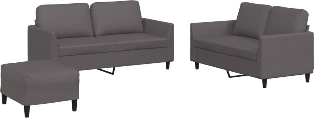 vidaXL - 3-delige - Loungeset - met - kussens - kunstleer - grijs