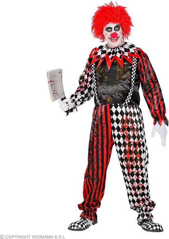 Widmann - Monster & Griezel Kostuum - Moordende Horrorclown - Man - Rood, Zwart - Medium - Halloween - Verkleedkleding