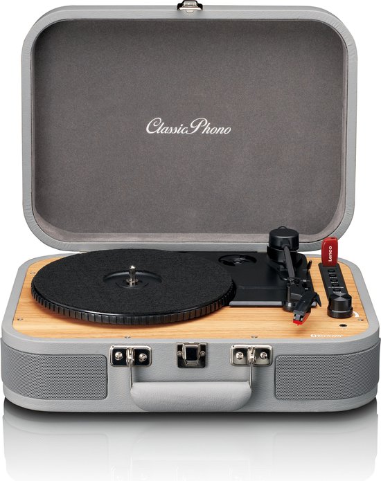 Classic Phono Retro Platenspeler - Vinyl Koffer met Bluetooth - Auto-stop - TT-116GY - Grijs — afbeelding 3