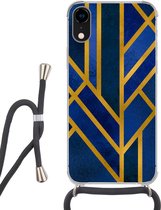 Hoesje met koord Geschikt voor iPhone XR - Goud - Blauw - Luxe - Siliconen - Crossbody - Backcover met Koord - Telefoonhoesje met koord - Hoesje met touw