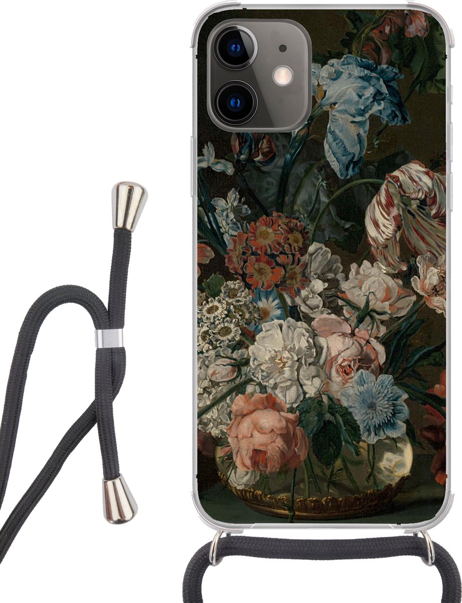 Telefoonhoesje Geschikt voor iPhone 11 - Stilleven met bloemen - Schilderij van Cornelia van der Mijn - Siliconen - Crossbody - Backcover met Koord - Telefoonhoesje met koord - Hoesje met touw Telefoonhoesje