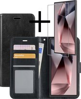 Hoes Geschikt voor Samsung S24 Ultra Hoesje Book Case Hoes Flip Cover Wallet Bookcase Met Screenprotector - Zwart