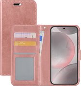 Hoes Geschikt voor Samsung S24 Hoesje Book Case Hoes Flip Cover Wallet Bookcase - Rosé goud