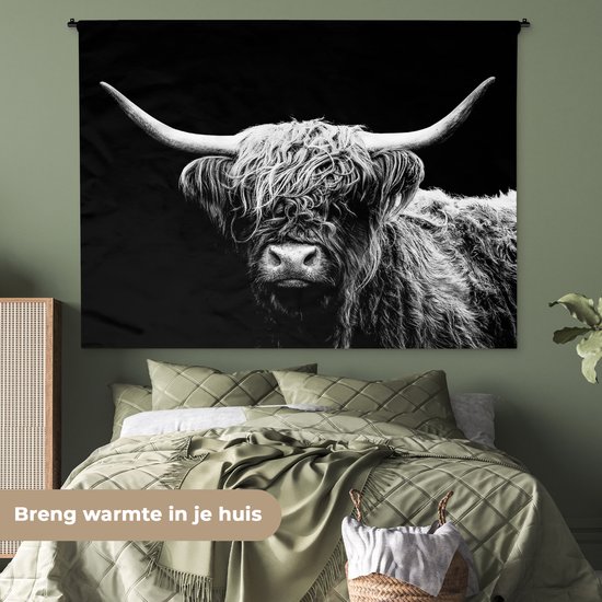 Tapisserie - Tapisserie - Highlander écossais - Vache - Zwart - Wit - Animaux - 180x135 cm - Tapisserie