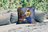 Sierkussen Buiten - Melkmeisje - Delfts Blauw - Vermeer - Schilderij - Oude meesters - 60x60 cm - Weerbestendig