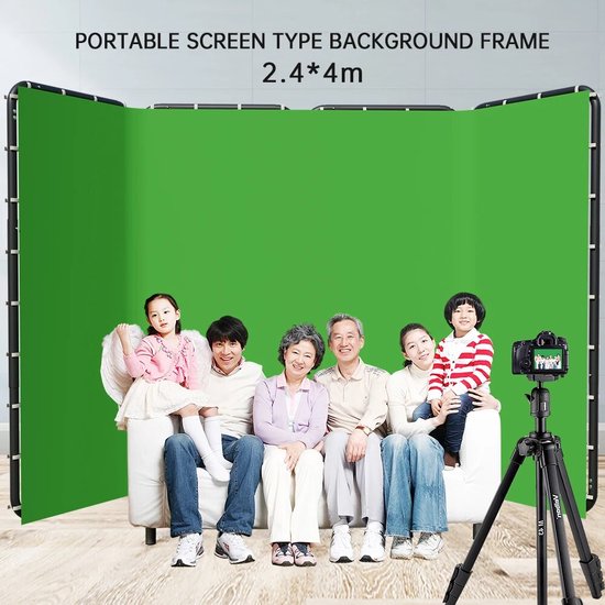 Andoer 2 x 1,5 m groen scherm fotostudio achtergrond, groene fotoachtergrond met verstelbaar statief in kruisvorm voor fotografie, video en televisie