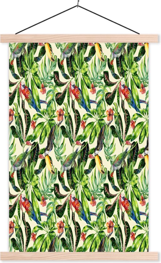 Porte-affiche avec affiche - Affiche scolaire - Fleurs - Hibiscus - Vogel - Motif - 40x60 cm - Lattes vierges