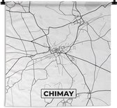 Wandkleed - Wanddoek - België – Chimay – Stadskaart – Kaart – Zwart Wit – Plattegrond - 180x180 cm - Wandtapijt
