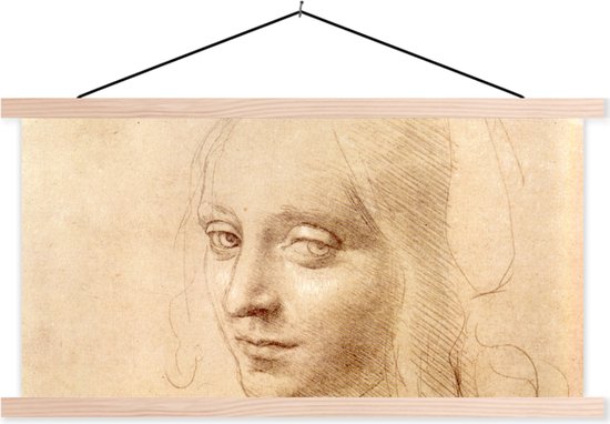 Posterhanger incl. Poster - Schoolplaat - Schets - Leonardo da Vinci - 150x75 cm - Blanke latten