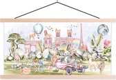 Schoolplaat safari - Muurdecoratie kinderkamer - Parijs - Regenboog - Kinderen - Roze - Meisjes - Dieren - Schoolplaat kinderen - 150x75 cm
