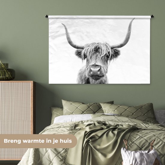Tapisserie - Tapisserie - Highlander écossais - Taureau - Zwart - Wit - 120x80 cm - Tapisserie