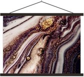 Posterhanger incl. Poster 60x45 cm - Schoolplaat - Marmer - Roze - Goud - Glitter - Marmerlook - Textielposter - Zwarte latten