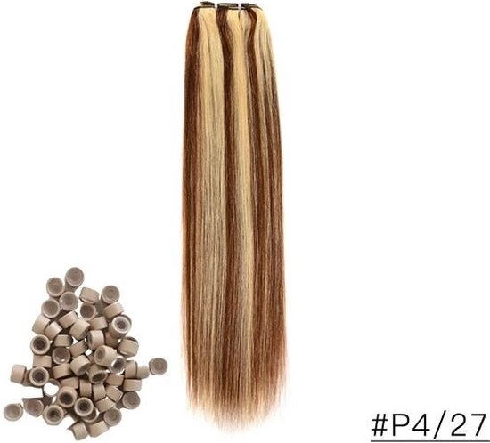 Weft Extensions |Weave Extensions |Lengte 14inch - 30cm | #4/27 Piano Chocolade Bruin & Licht Warm Blond |50Gram