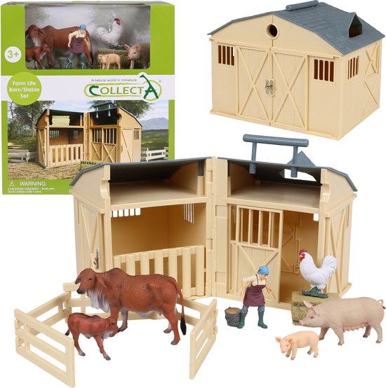 Collecta Bam Speelset - Boerderijdieren Figuurset, Schuur 3+